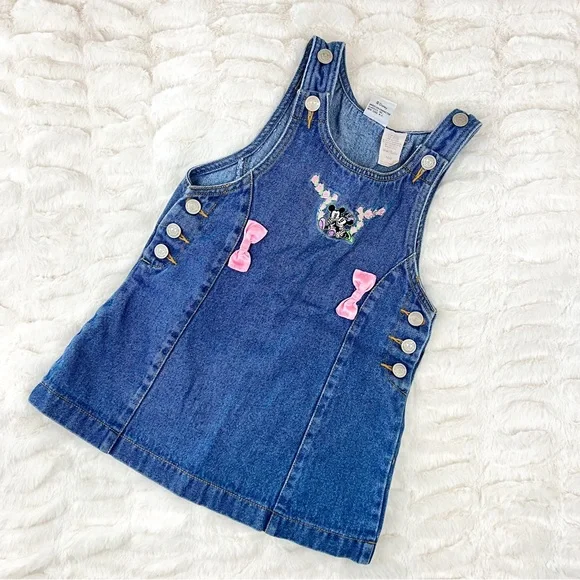 Disney | Dresses | Vintage Disney Mickey Co Toddler Embroidered Denim  Overall Dress Size 4t | Poshmark
